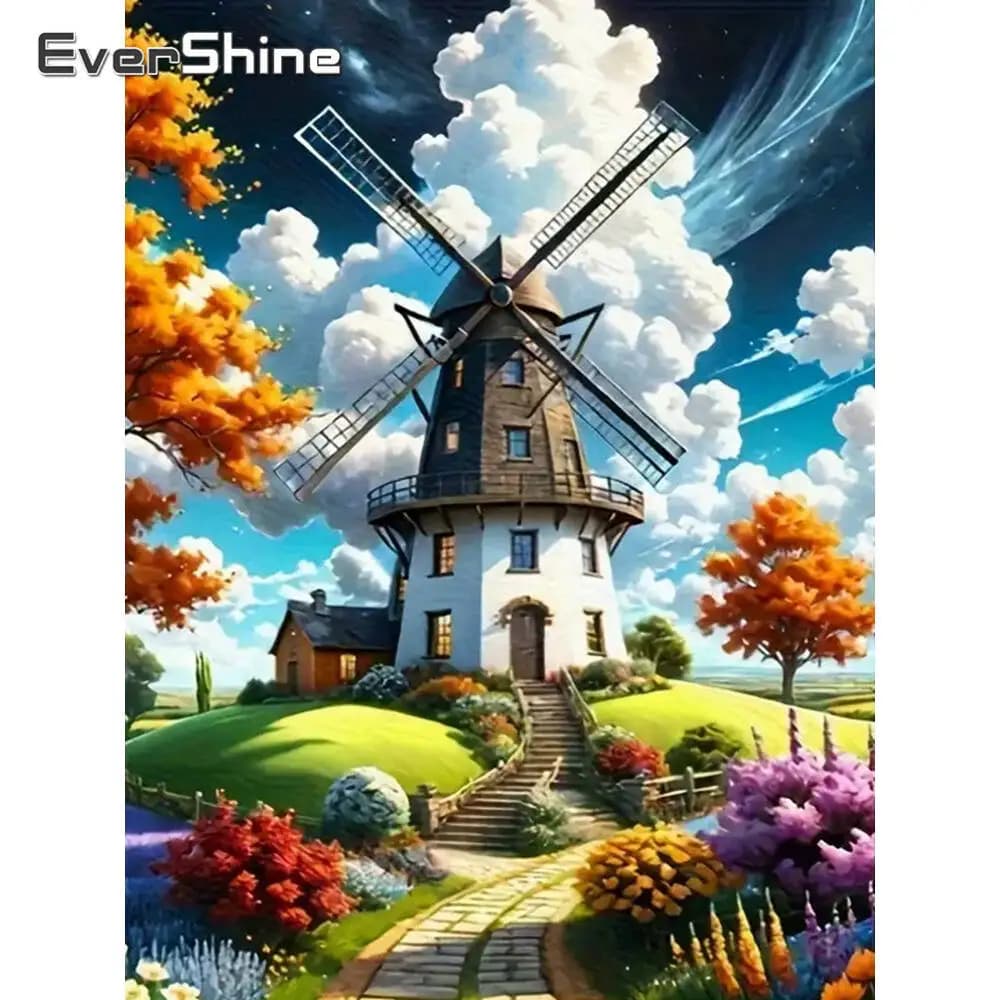 Evershine DIY Diamond Painting Windmill House New Arrival Diamond Mosaic Landscape Acrylic Craft Supplies Wall Decoration