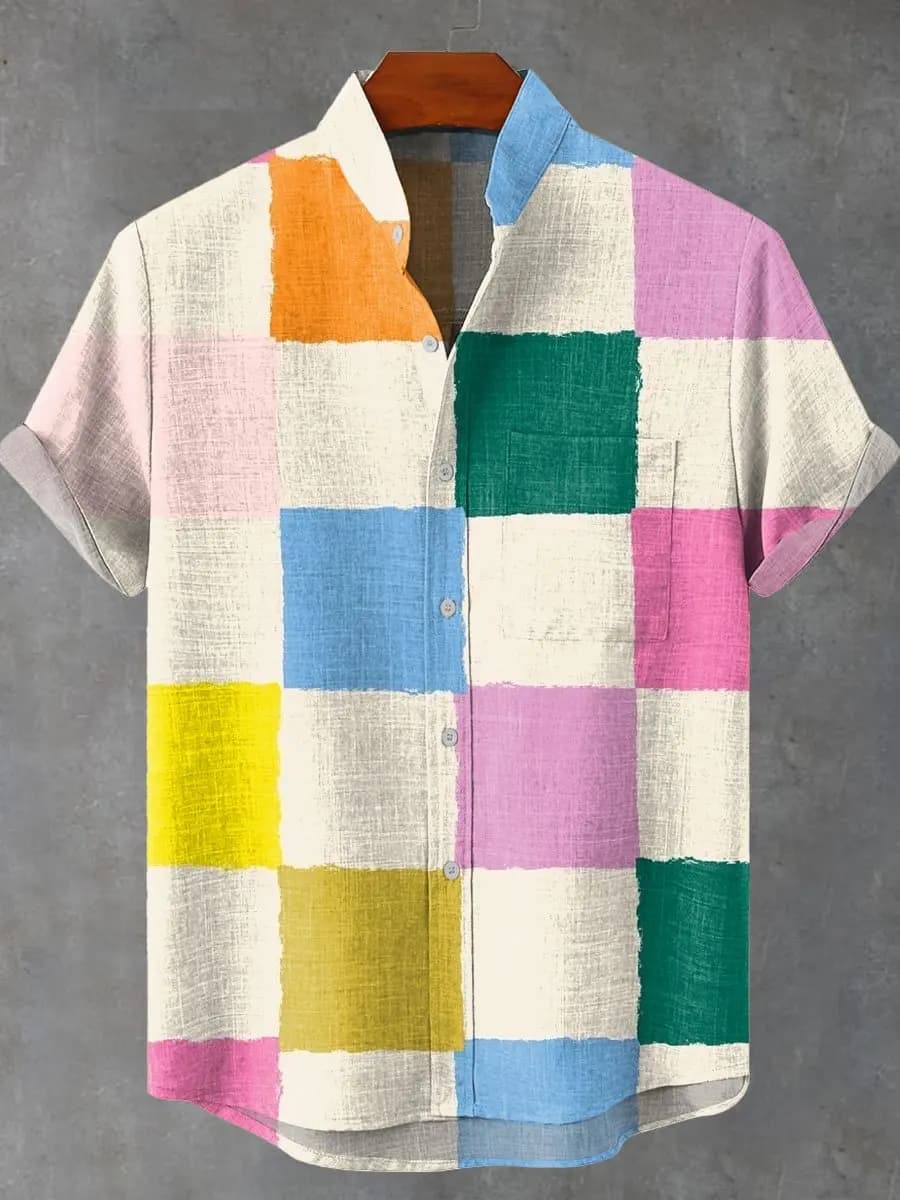 Short sleeve shirt by Hawaiian man with printed 3D grill, casual fashion, with flap and buttons, comfortable and breathable