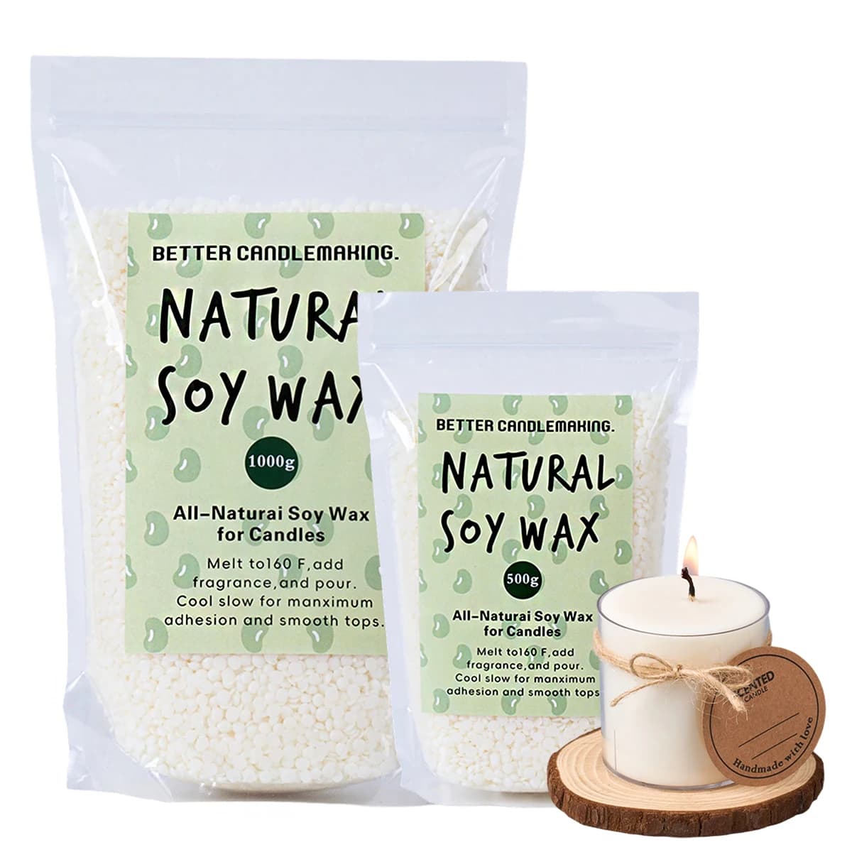 Cera di Soia Naturale 500g/1000g per Candele Fai da Te, Materiale Grezzo per la Creazione di Candele Profumate Senza Fumo, Accessori per Stoppini