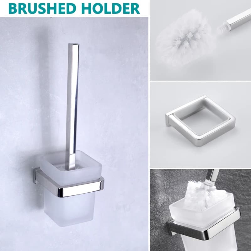 Chrome Parete Quadrato Montato Toilet Brush Holder con la Tazza di Vetro Spazzola Per La Pulizia Igienica Wc Lucido WC Supporto di Spazzola