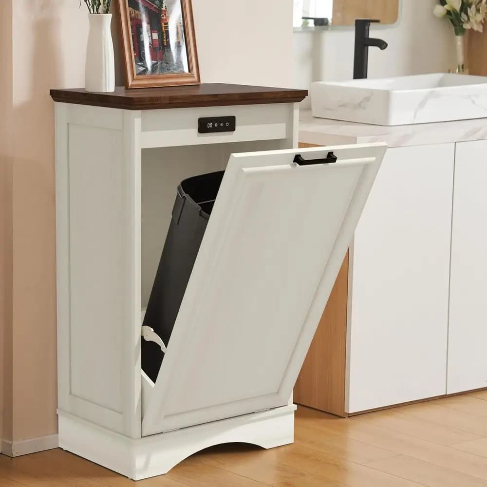 Mobiletto per la raccolta dei rifiuti, contenitore per la spazzatura da cucina in legno da 13 galloni, mobiletto per il riciclaggio autoportante con funzione deodorante, contenitore per rifiuti nascosto