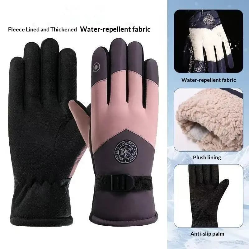 Unisex Winter Fleece Warm Snow Gloves, Non‑Slip Waterproof Gloves for Ski Snowboard Motorcycle Cycling