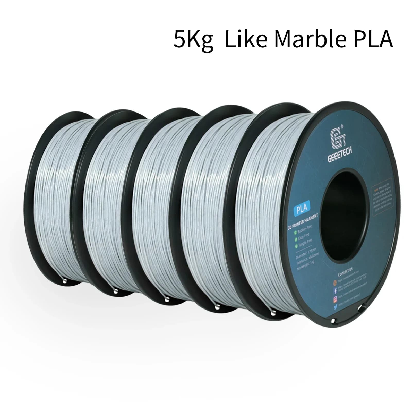 Geetech 5Kg Like Marble PLA 3D Printer Filament in Plastic 1,75 mm, Without Crops, 3D Printing Wire Material Vacuum Packaging