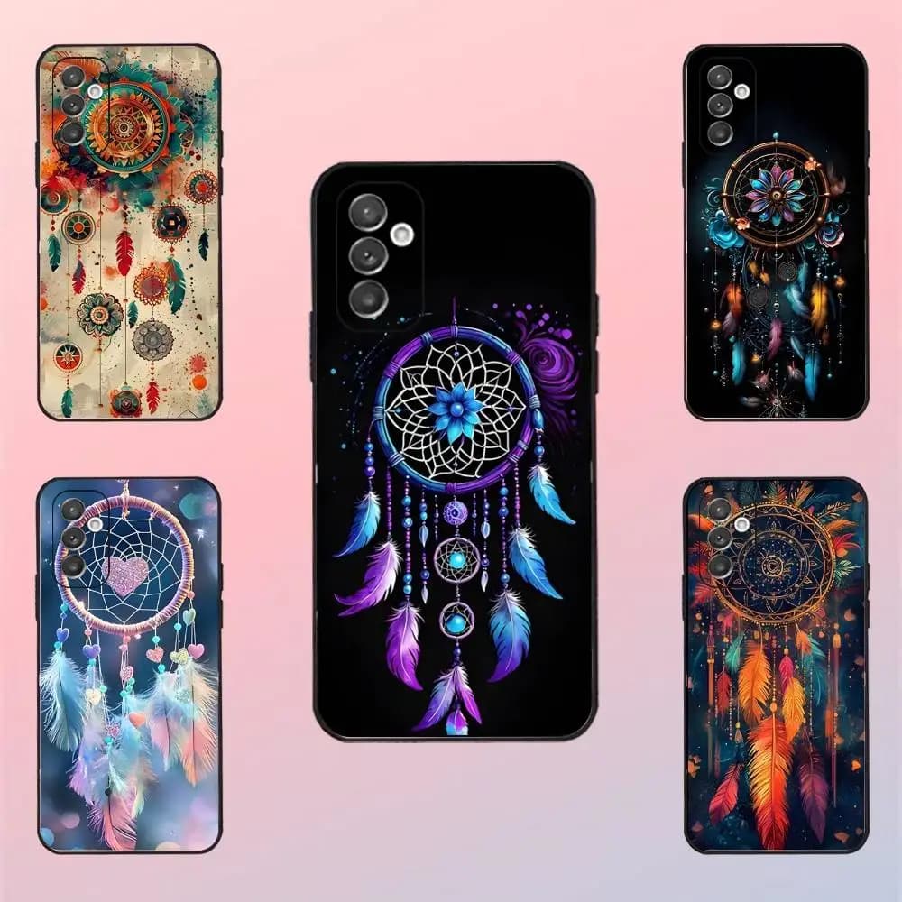 Feather Art Dreamcatcher Phone Case For Samsung S 25,24,23,22,30,21,10,9,Ultra,Plus,Lite,FE,4,5 G Black Soft Case