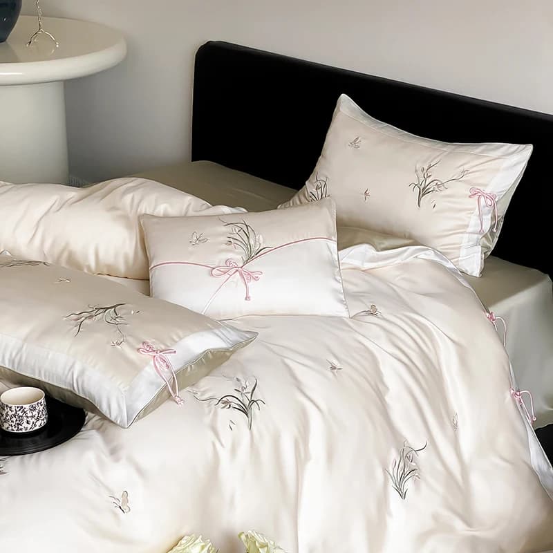 Luxury bedding set with embroidery orchid in Chinese style 800TC Refreshing silky cover Lyocell Flat sheet/with corners Federa 4 pieces