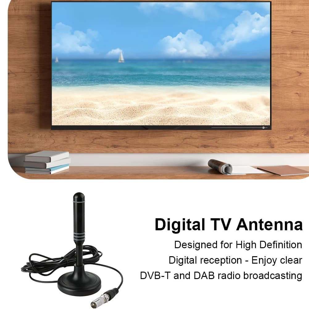 Antenna TV con Cavo Coassiale da 300cm, Antenna Digitale HD per Ricezione Gratuita, Plug and Play, per Interni ed Esterni, per Smart TV