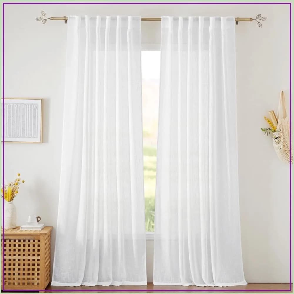 Linen Texture Sheer Curtains - 52x95, Set of 2, Light Filtering for Living Room