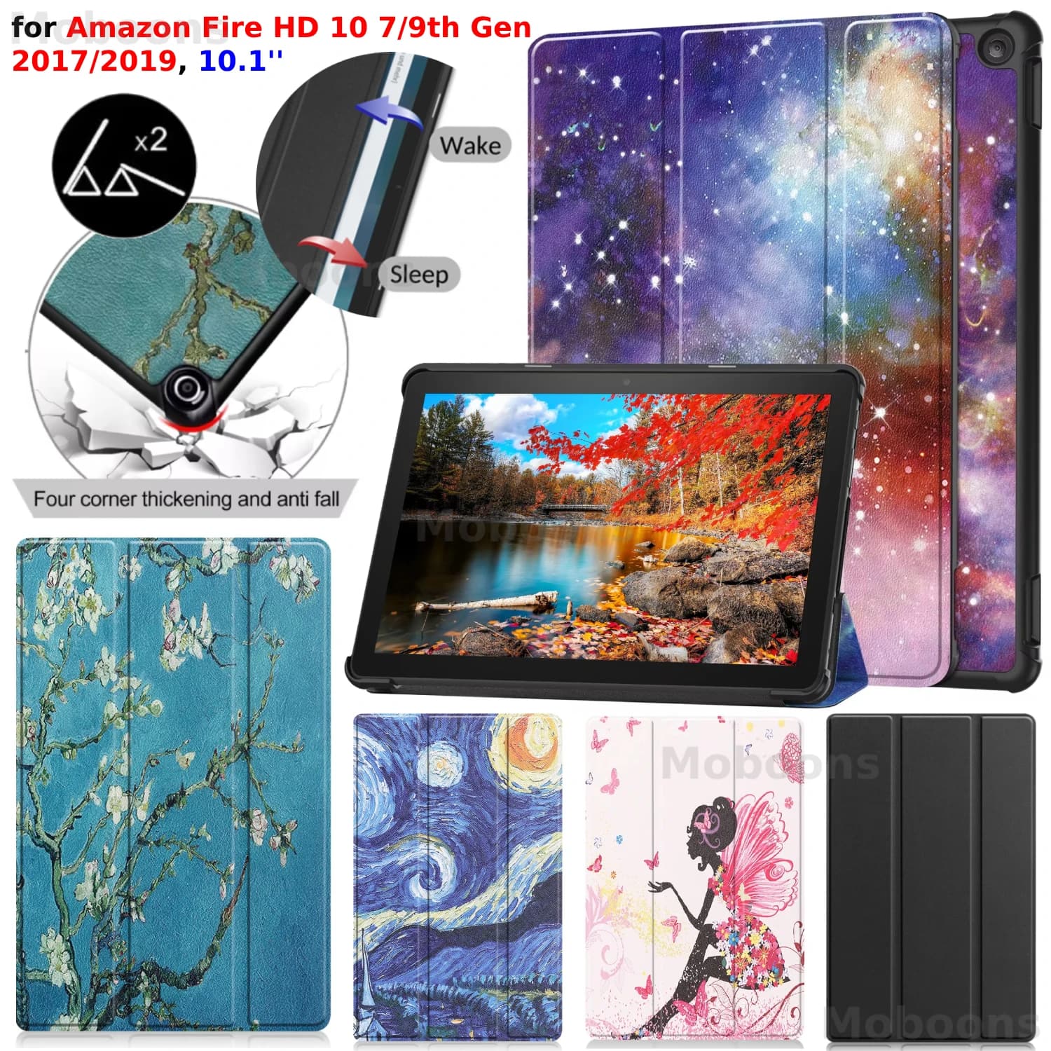 Per Amazon Fire HD 10 7th 9th Gen Custodia 2017 2019 10.1 ''PU Custodia in pelle Sleep/Wake Antiurto Kindle Fire Tablet Funda