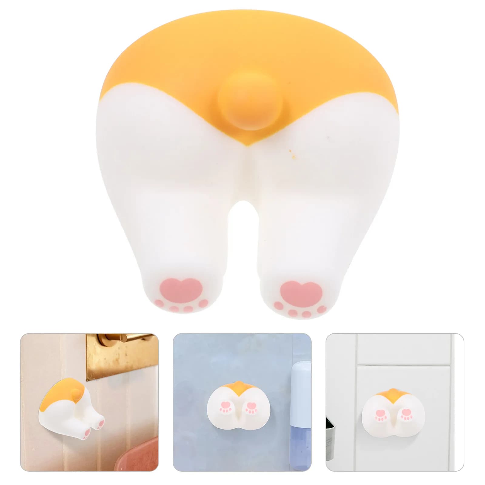 No Drill Adhesive Corgi Tail Toothbrush Holder Wall Mount Kids Bathroom Organizer Shower Toothbrush Holder Shower Accessories