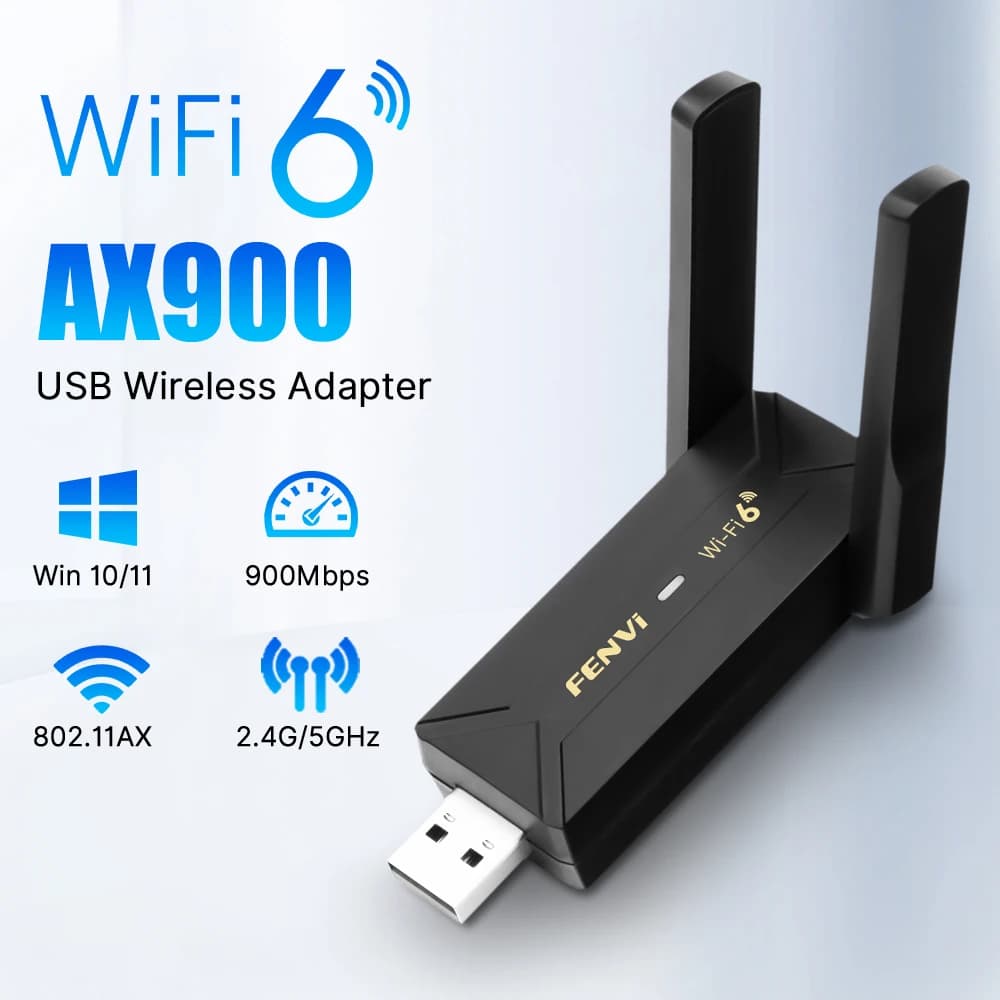 FENVI WIFI 6 AX900 BT 5.4 Adattatore doppia antenna Dongle 2in1 Scheda di rete esterna Wlan wireless per driver Windows 10/11 gratuito