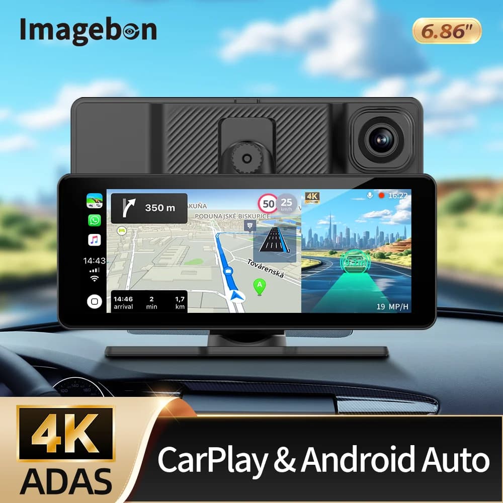 Imagebon H686Pro 6.86" 4K Wireless CarPlay & Android Auto ADAS Dash Cam WiFi FM GPS Navigazione Specchietto Retrovisore Auto DVR