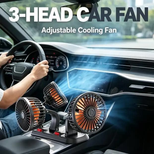 3 Head 360° Adjustable Car Cooling Fan USB 12V 24V Universal 2 Speed Silent Electric Air Fan Cooler For Vehicle Desk Office Use