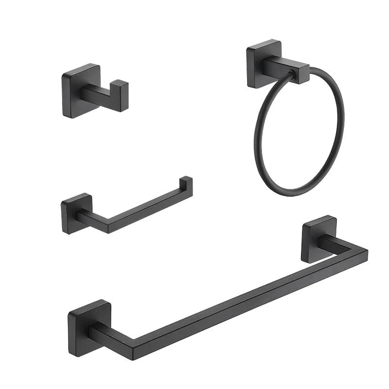 Set di 4 Pezzi in Acciaio Inox 304 Nero: Portasciugamani, Gancio Appendiabiti, Anello Portasciugamani, Portarotolo
