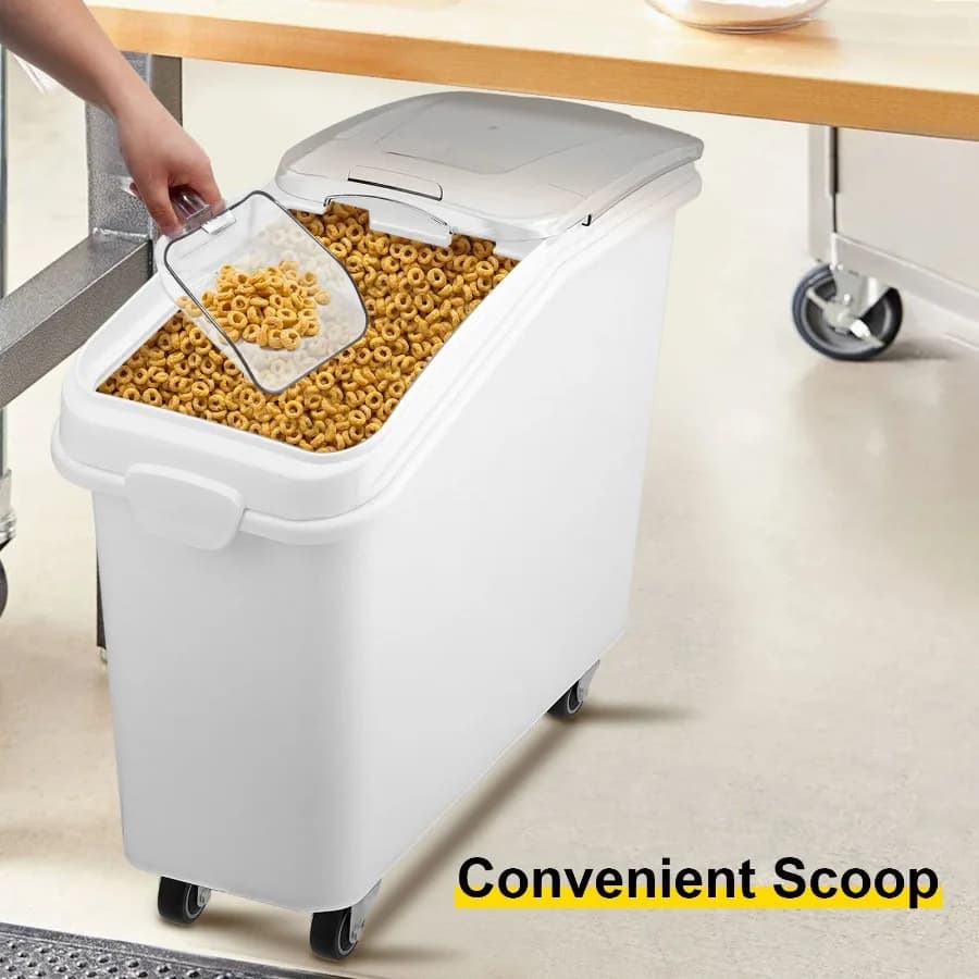 Contenitore per Riso da 100L/27 Galloni, Grande Dispenser Ermetico per Ingredienti da Cucina, Cereali, Farina e Alimenti per Animali con Ruote