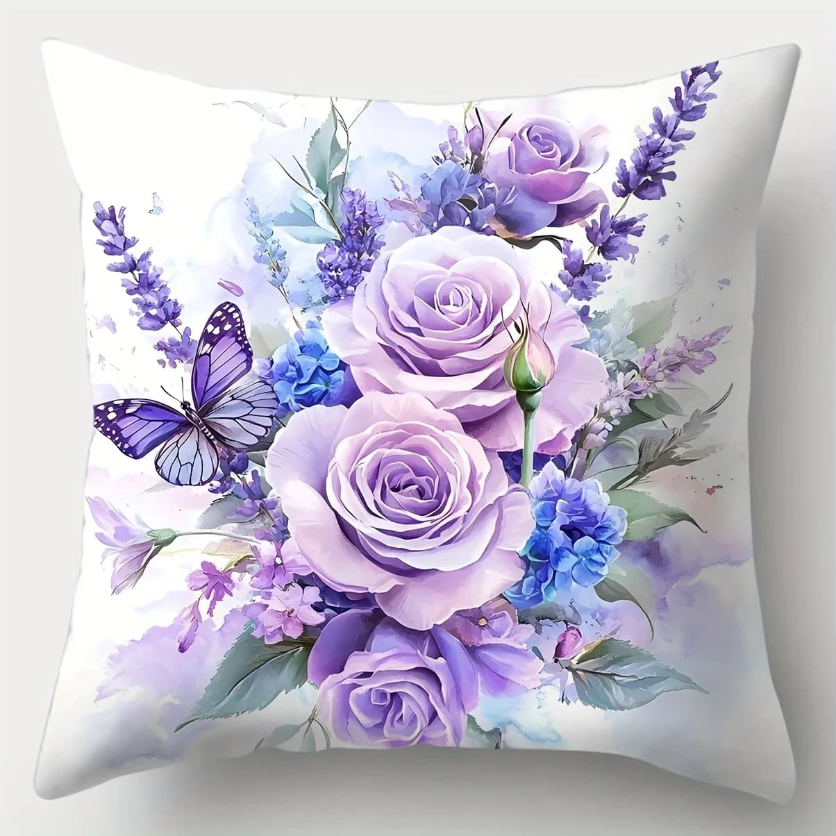 Fodere per cuscini con motivo floreale a farfalla e rose viola, decorazione decorativa monofacciale per divano, soggiorno, decorazioni per la casa