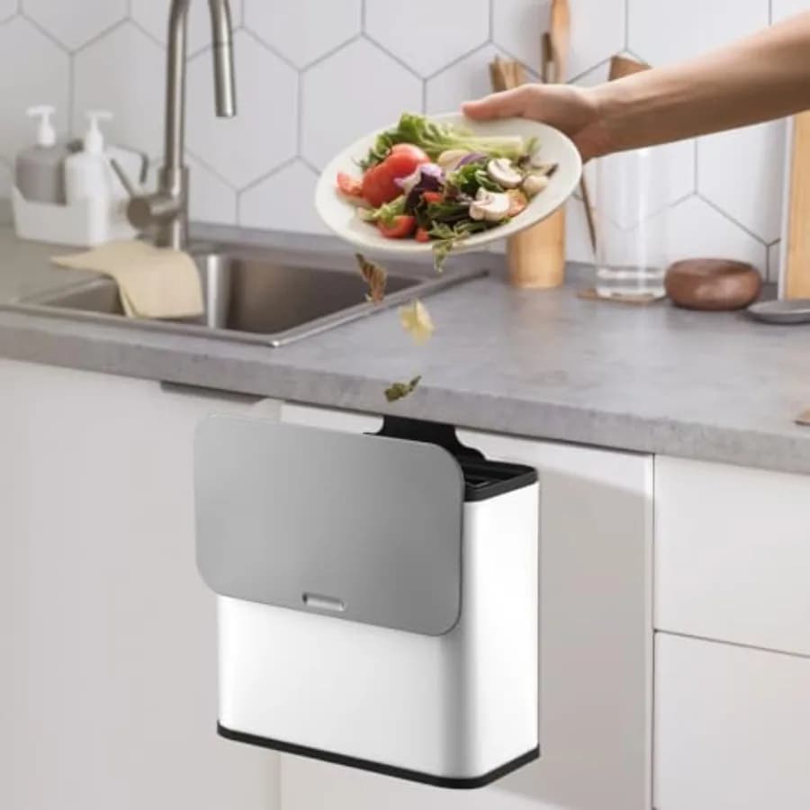 Contenitore per Compost da Cucina da Appoggio o Sottolavello, 1.3 Galloni, in Acciaio Inossidabile, Cestino Appendibile con Coperchio, Piccolo Contenitore per Compost in Metallo