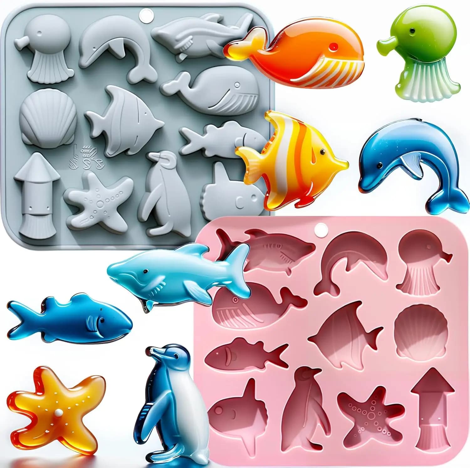 Stampo in silicone a tema marino Stampi per pesca con stelle marine per cioccolatini Caramelle Cubi di ghiaccio Sapone Resina Artigianato fai-da-te Strumenti per decorare torte