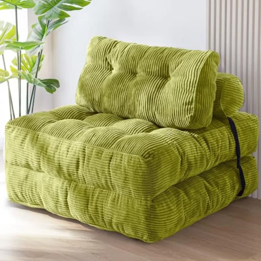 Folding Sofa Bed for Living Room Bedroom, Fabric Gray, Compact Convertible Sleeper Chair with Pillow Back Support, Portable Fol