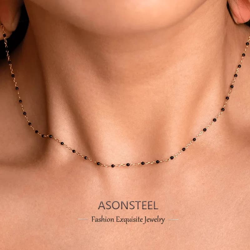 Collana ASONSTEEL Trendy in Acciaio Inossidabile con Catena a Maglie e Perline, Effetto Goccia d'Olio, Dorata, per Donna, Gioielli Fai da Te Bohemien