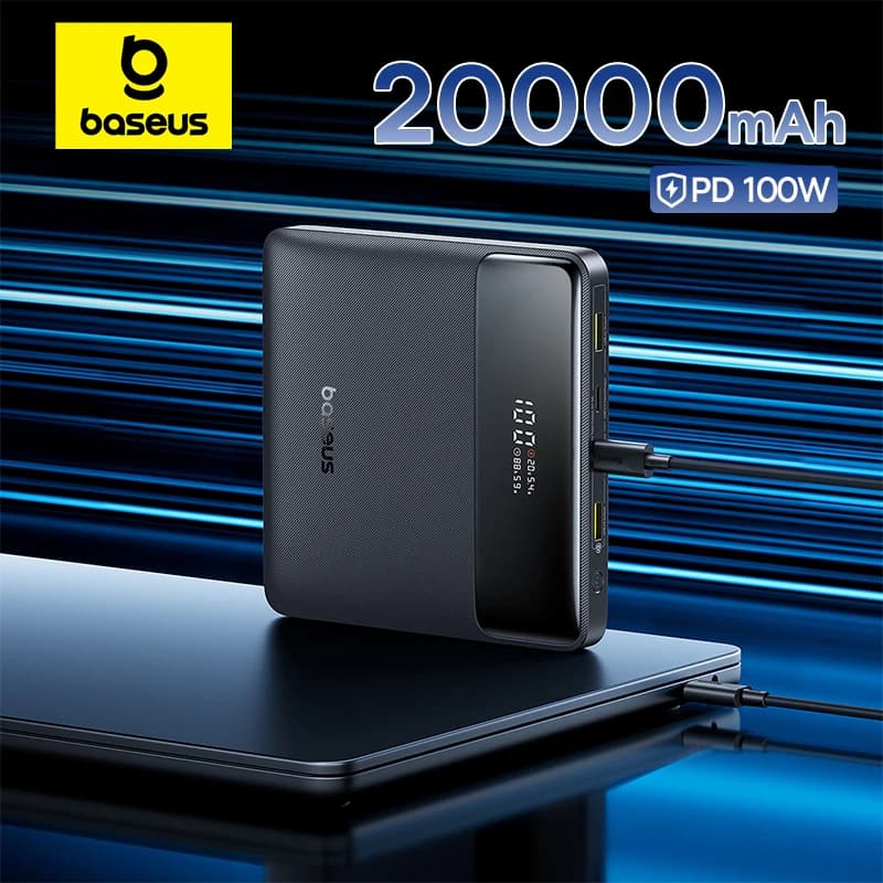 Baseus 100W Power Bank 20000mAh Capacity PD Fast Charging Battery Charger Powerbank For Laptops MacBook iPhone Samsung Xiaomi