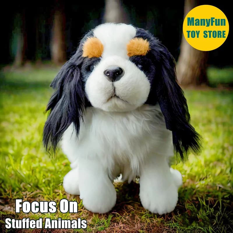 Peluche realistico King Charles Spaniel, animale di peluche realistico per cani Cavalier, regalo carino per bambola di simulazione Spaniel per collezionisti