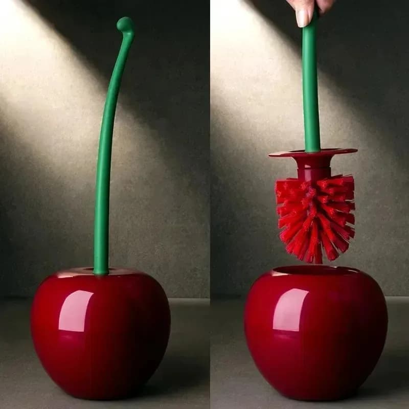Spazzole per WC, porta spazzole per WC, accessori per il bagno, set porta spazzole per WC creativo e simpatico a forma di ciliegia
