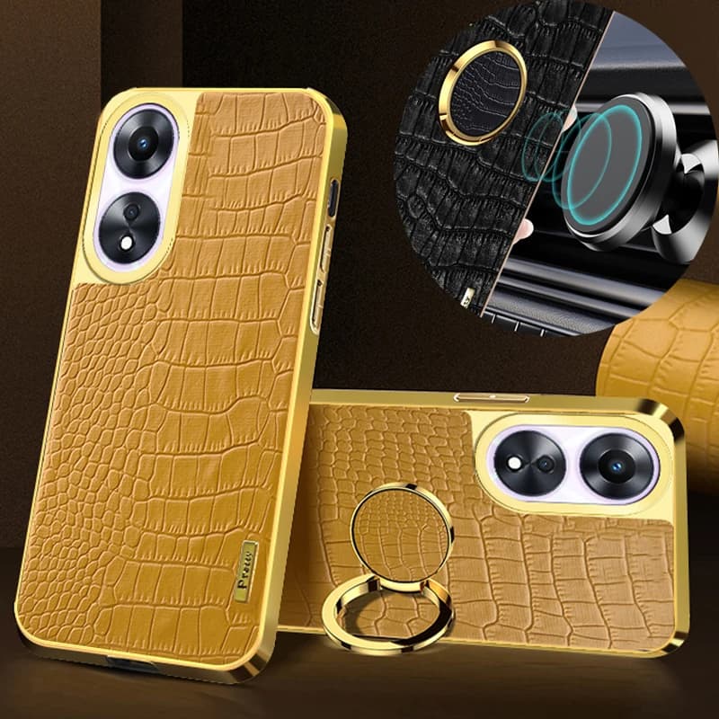 For OPPO F27 F23 F25 F21S Pro 4G 5G Crocodile PU Leather Soft Case Shockproof Magnetic Ring Holder Silicone Cover Phone Cases