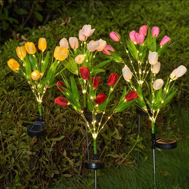 Realistic Tulip Flower Solar Lights 7 Heads Waterproof LED Garden Lamp For Garden Balcony Path Furniture