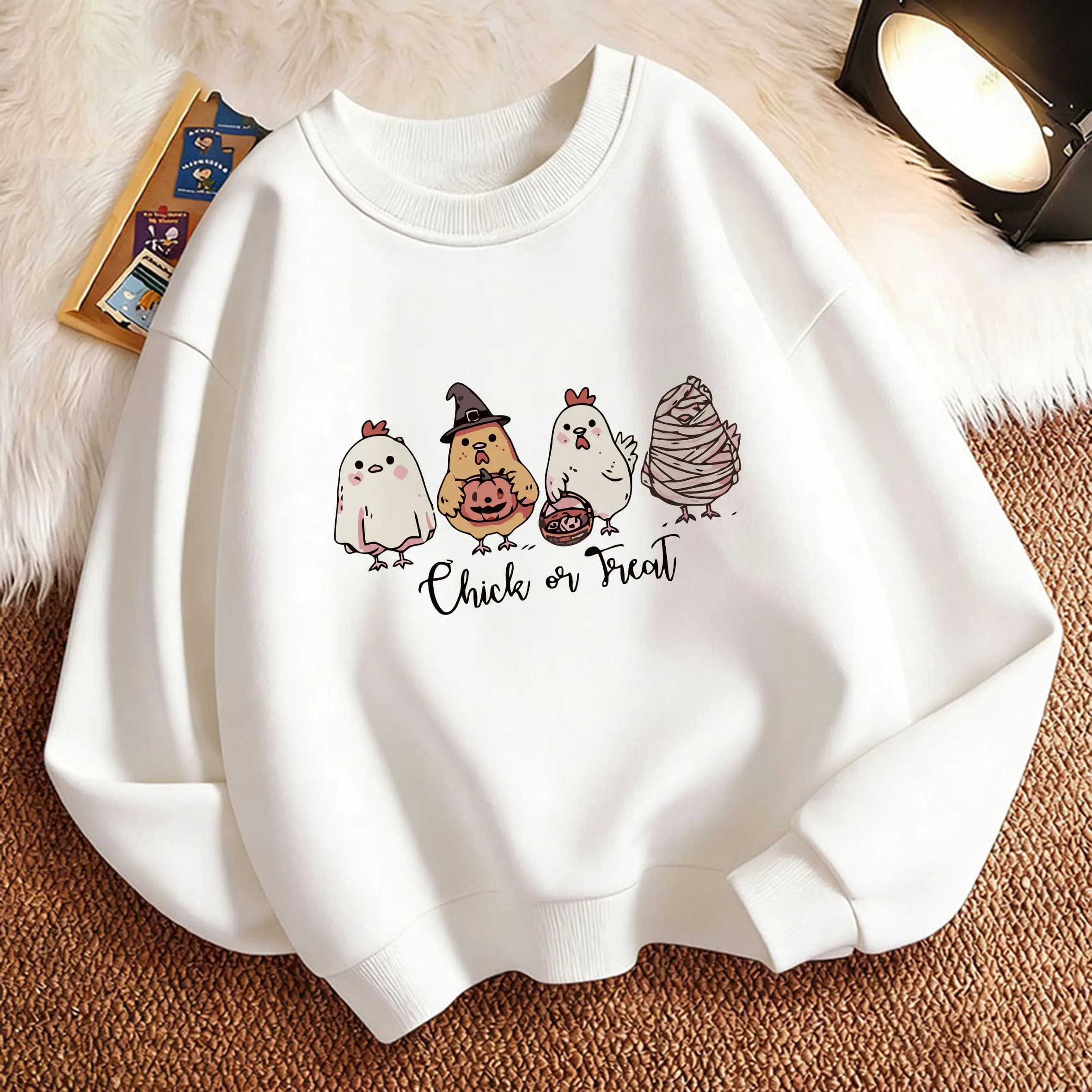 Felpa per Bambini con Stampa Grafica Divertente di Pollo, Design Primaverile, Girocollo, per Ragazzi/Ragazze