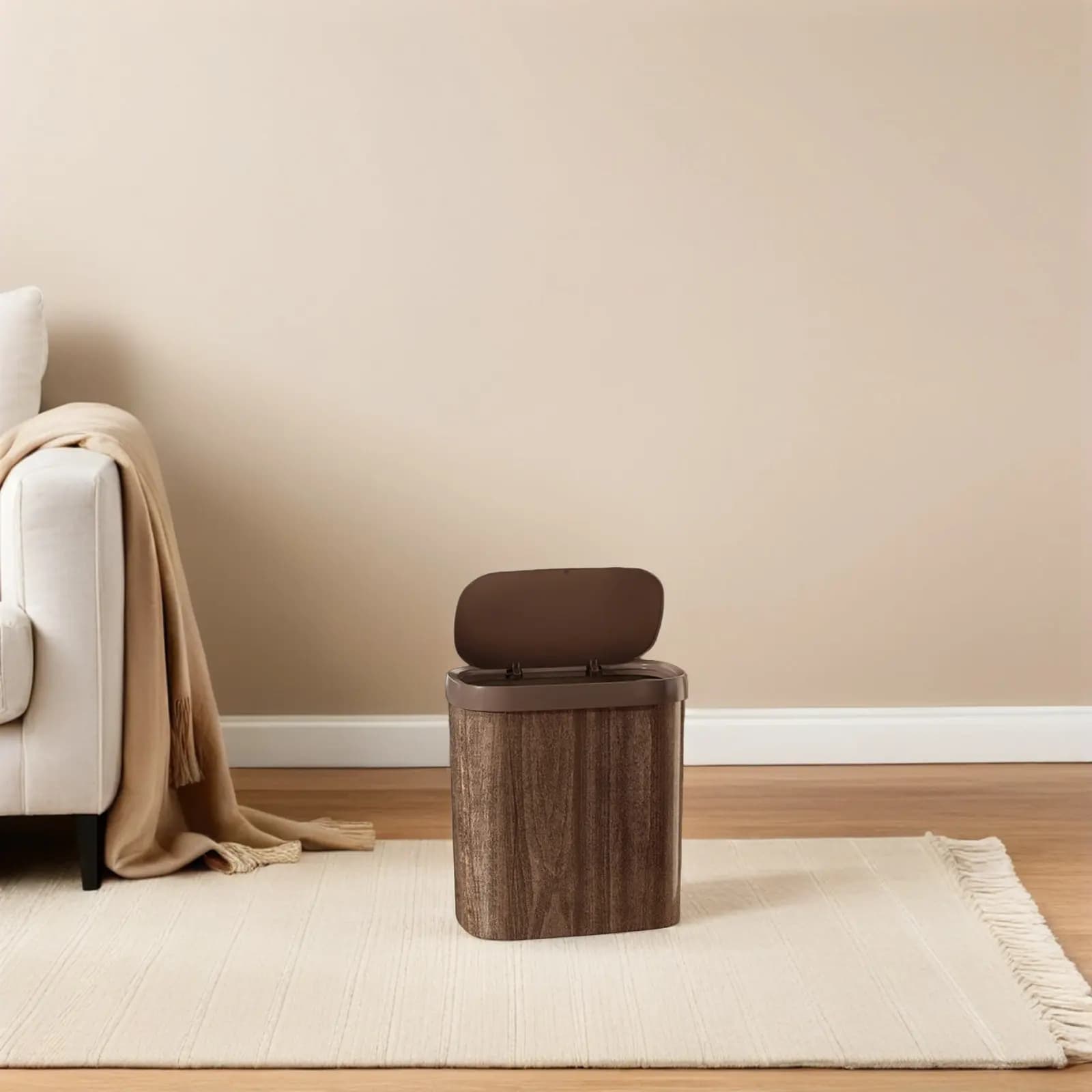 Cestino per Rifiuti Sottile Effetto Legno con Coperchio a Battente 9L per Bagno, Cucina, Ufficio, Casa, Hotel - Cestino Decorativo Salvaspazio
