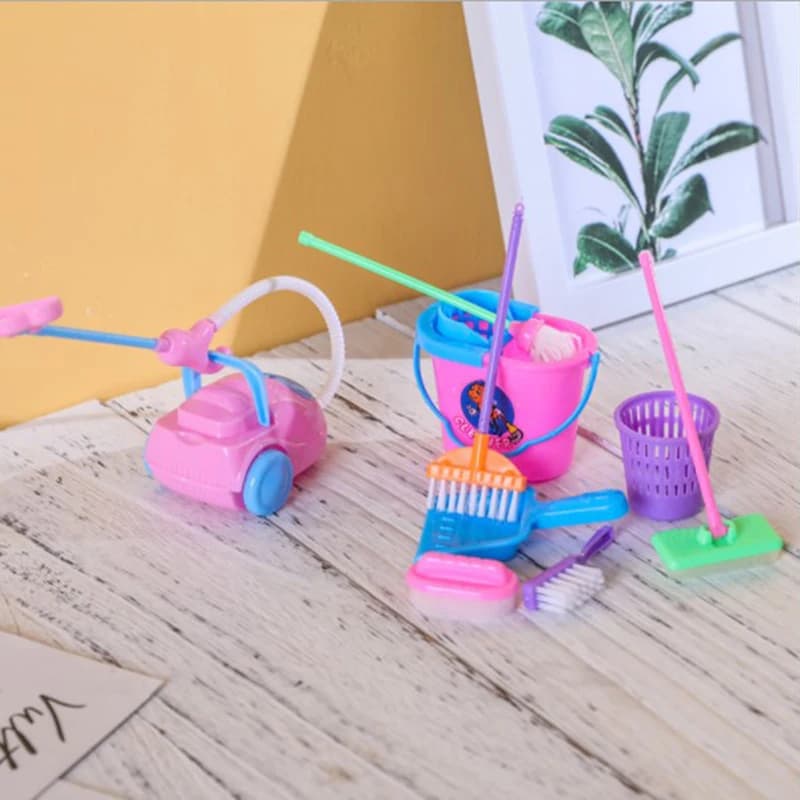 9 pezzi mini scopa scopa giocattoli kit di strumenti per la pulizia casa delle bambole giocattoli puliti