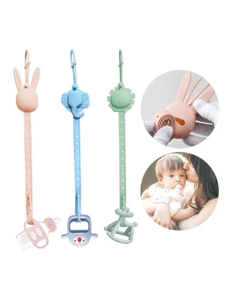 Cinghie giocattolo per bambino Set ciuccio in silicone Clip per seggiolino auto Giocattolo Biberon Massaggiagengive Seggiolone Passeggino Giocattolo per bambini Clip Culle