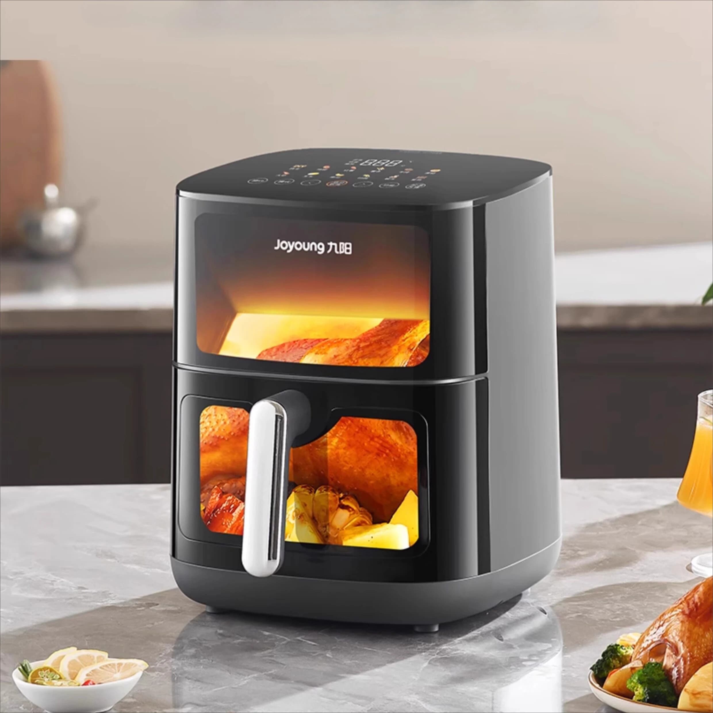 Friggitrice ad aria elettrica multifunzione di nuova generazione per uso domestico, con finestra visiva e senza bisogno di girare, forno elettrico di grande capacità.