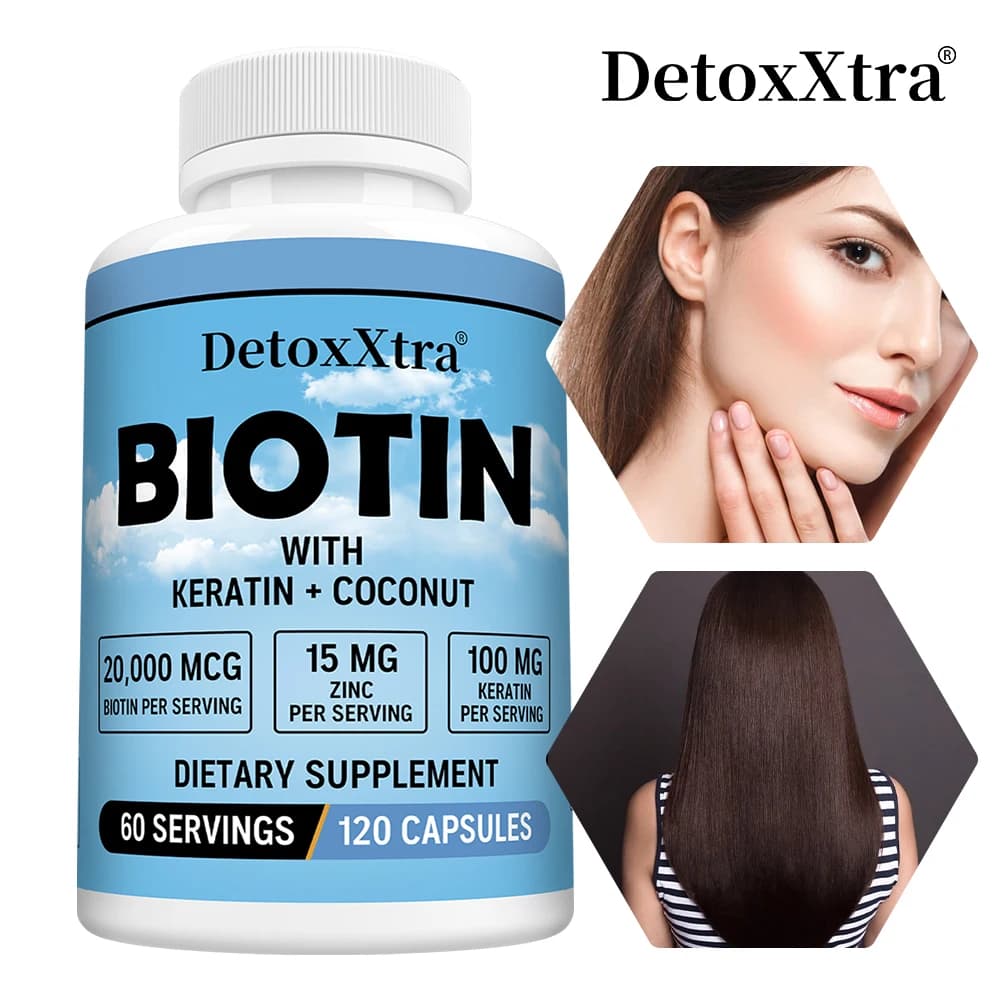 Biotin with high power 20000 Mcg with vitamin, oil, keratin - Biotin supplements for hair growth, hair care, skin and nails
