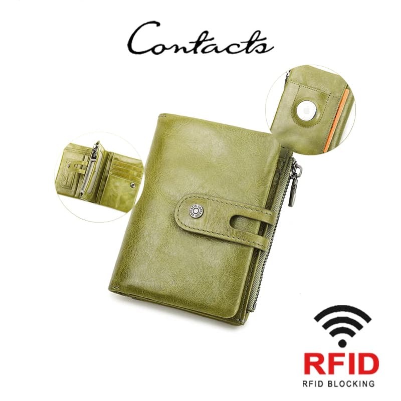 CONTACT'S Portafoglio in vera pelle da donna Porta carte RFID Portamonete con cerniera moda Portafoglio da viaggio con fermasoldi femminile