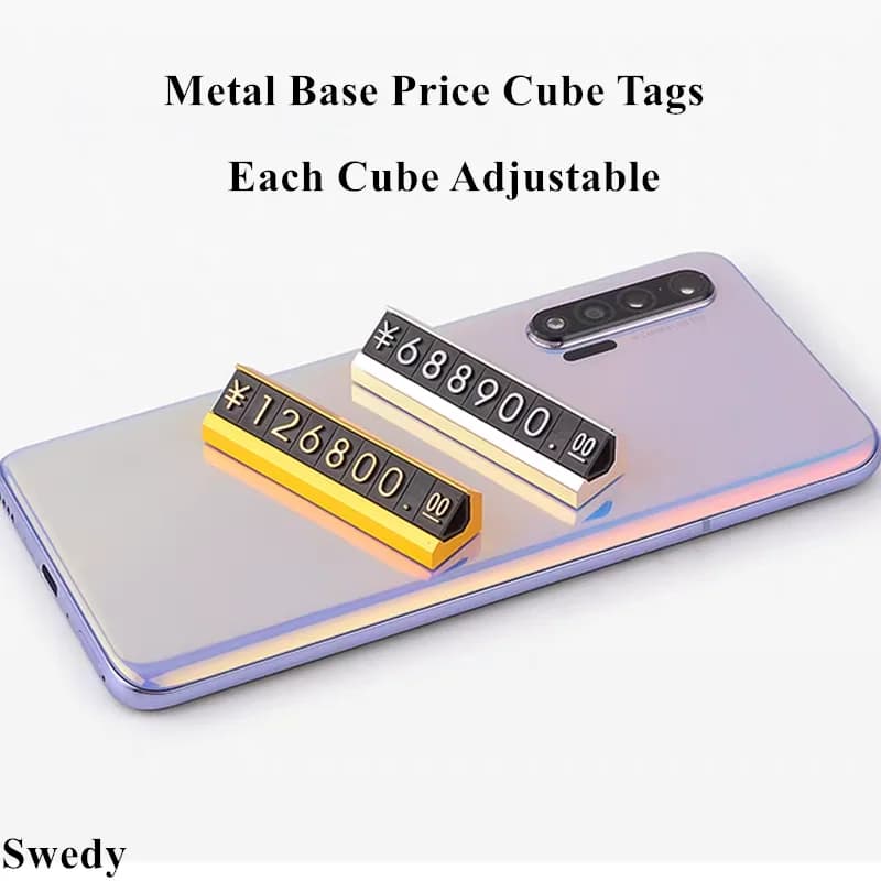 Piccolo numero regolabile in alluminio Lettera Prezzo gioielli Etichette cubiche Etichetta prezzi in metallo Etichette per carte Espositore porta cartello
