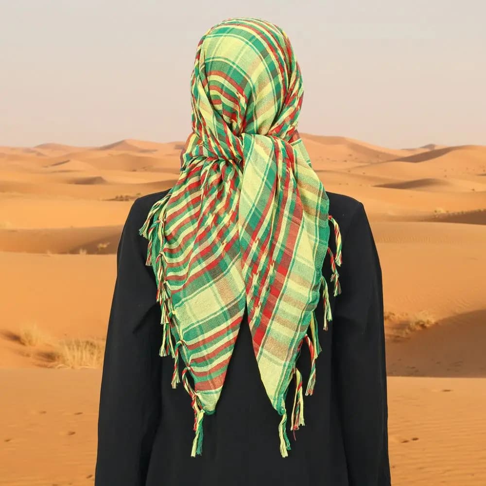 Sciarpa Musulmana Antivento per il Medio Oriente, Sciarpa Quadrata Araba Antisabbia Rossa Gialla Verde, Scaldacollo Ispessito, Copricapo per Sport all'Aperto