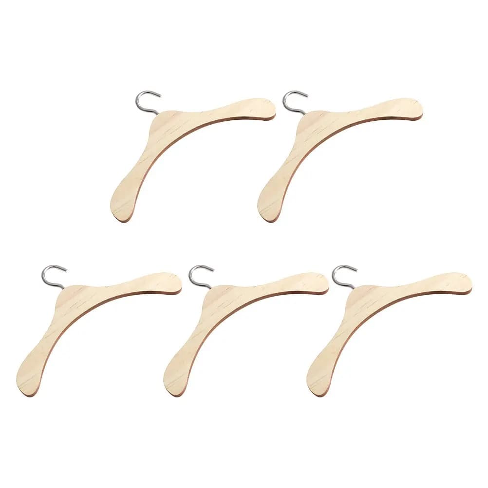 Mini appendiabiti in legno liscio e lucido da 5 pezzi per abbigliamento per bambini, gonne, cappotti, indumenti in miniatura, appendiabiti in legno naturale