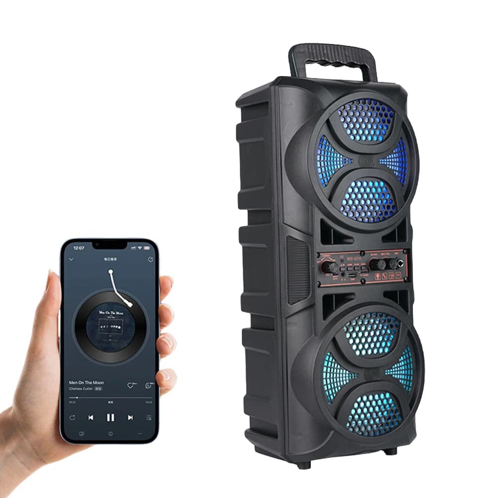 Altoparlante Bluetooth Portatile con Doppio Subwoofer, Bassi Profondi, Luci, Potente Boombox per Esterni, Lunga Durata della Batteria per Feste all'Aperto