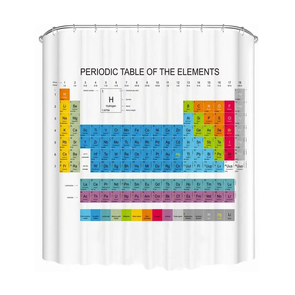 Tenda da doccia con tavola periodica 150x180 cm, tenda da bagno impermeabile per la privacy nella vasca, decorazione per la doccia