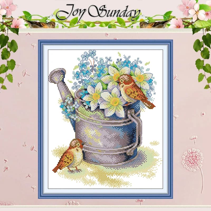 Daffodils and Sparrow Patterns Counted Cross Stitch Set DIY 11CT 14CT 16CT HD Stamped DMC Cross-stitch Kit Embroidery Needlework