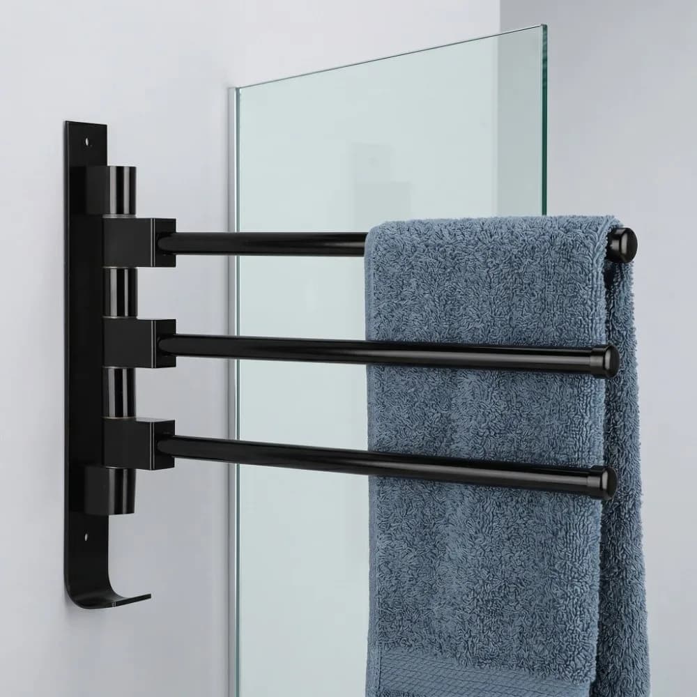 Space Aluminum Towel Bar Wall Mounted Black Towel Rack Three Rods With Hook Towel Storage Rack Bathroom Use