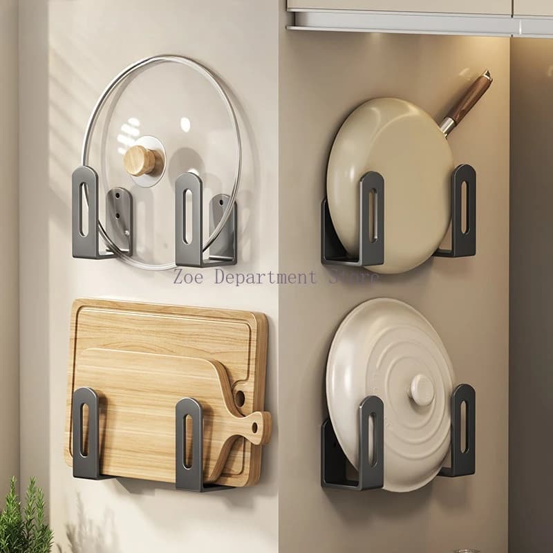 2pcs/set Pot Lid Rack Pot Cover Cutting Board Holder Sponge Storage Shelf Kitchen Bathroom Wall Mounted Organizer Rack Accessori