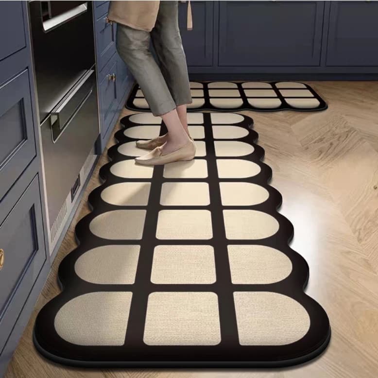 Tappeto assorbente da cucina in flanella stampata a strisce lunghe, semplice, spesso, antiscivolo, tappetino da bagno, tappetino per WC resistente allo sporco