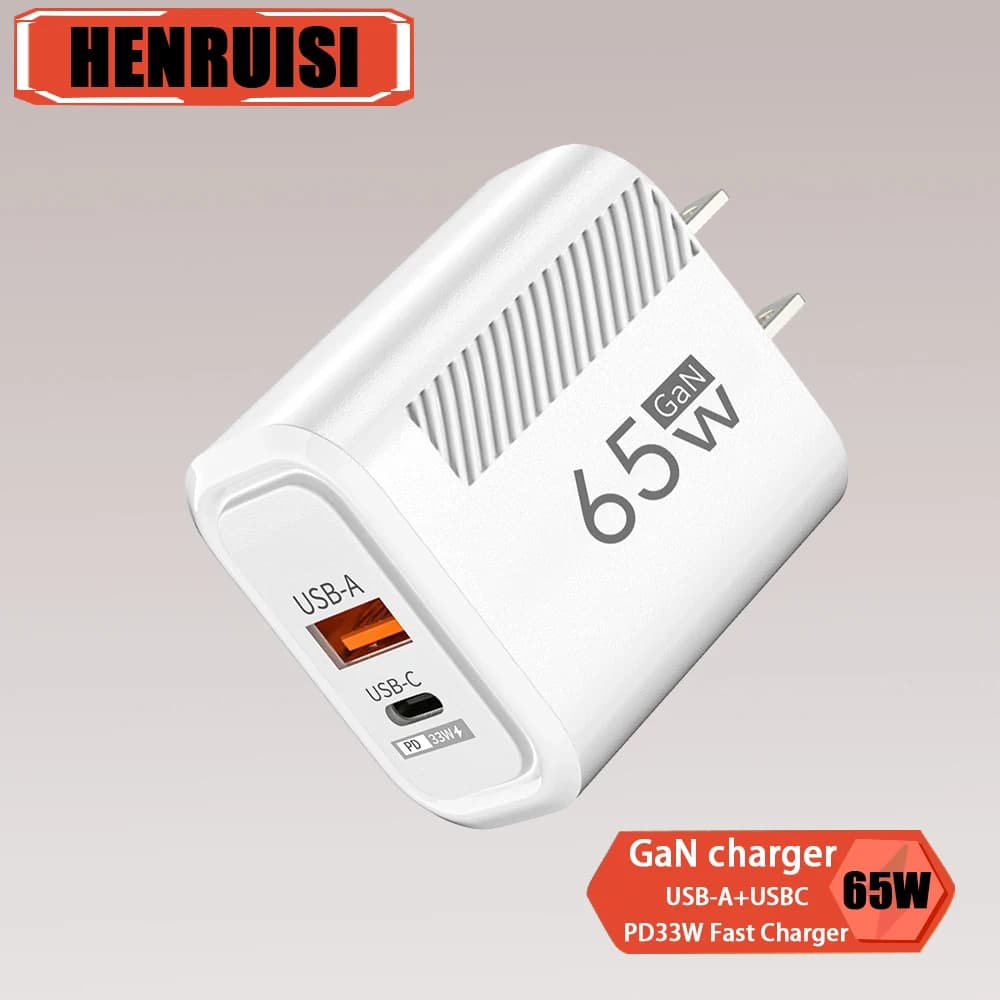 Caricatore da muro a ricarica rapida GaN USB C da 65 W per iPhone 15 14 Pro Max Xiaomi Samsung PD Tipo C Adattatore per telefono Spina UE/USA