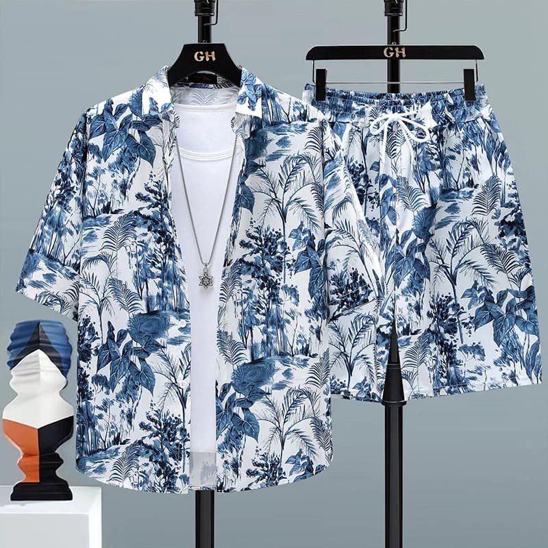 Completo Sportivo Casual da Uomo 2 Pezzi, Tuta Moda Streetwear, T-shirt e Pantaloncini, Abbigliamento da Spiaggia Estivo