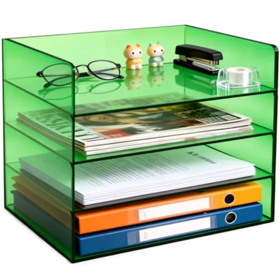 Organizzatore per Documenti in Acrilico da Scrivania, Portadocumenti a 4 Livelli Impilabile, Porta Carte da Ufficio, Classificatore per Documenti da Scrivania