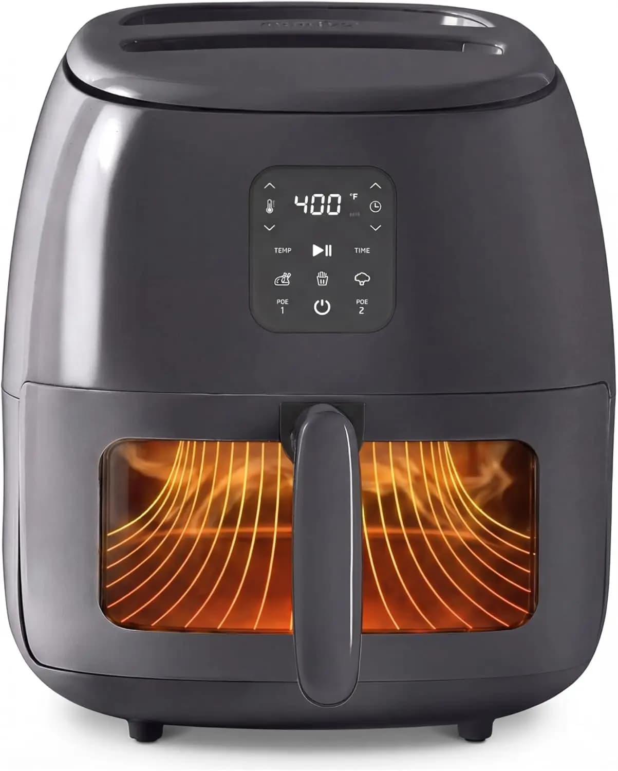 6QT Infrared Digital Air Fryer - Safe Ceramic Nonstick, Basket Style, Viewing Window, Custom Presets & Auto Shake Reminder - Dis