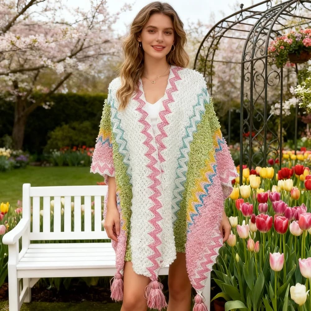 Mantello in stile etnico, un must per i viaggi invernali, una mantella, un cardigan dal vento nordoccidentale, una coperta con frange per stare al caldo