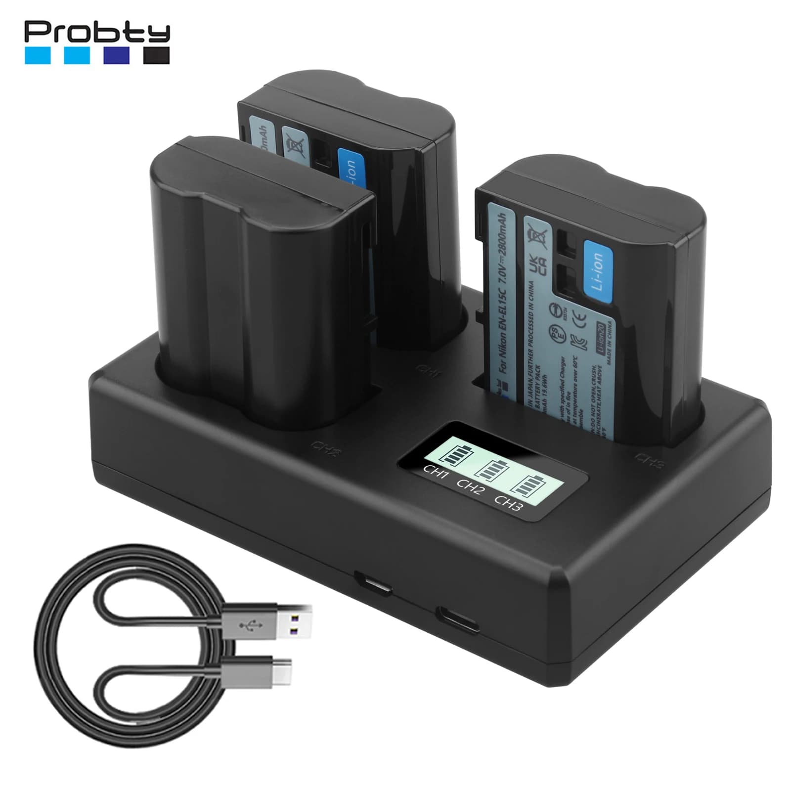 EN-EL15 EN-EL15C EN EL15 Batteria 2800mAh + Caricatore a 3 slot per Nikon Z5 Z6 Z7 z8 Z72 D7000 D7100 D7200 D7500 D500 D600 D610 D750